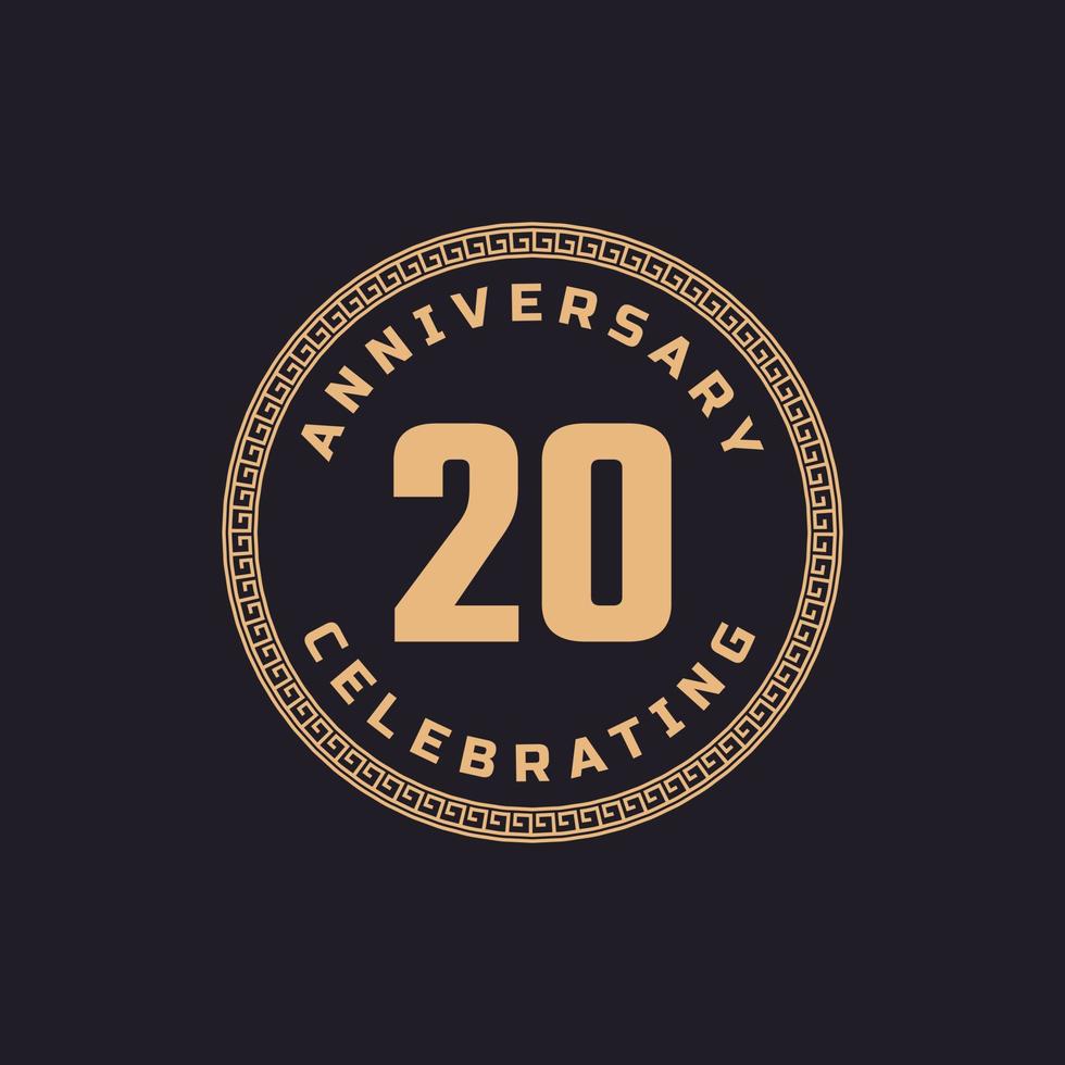 Vintage Retro 20 Year Anniversary Celebration with Circle Border Pattern Emblem. Happy Anniversary Greeting Celebrates Event Isolated on Black Background vector