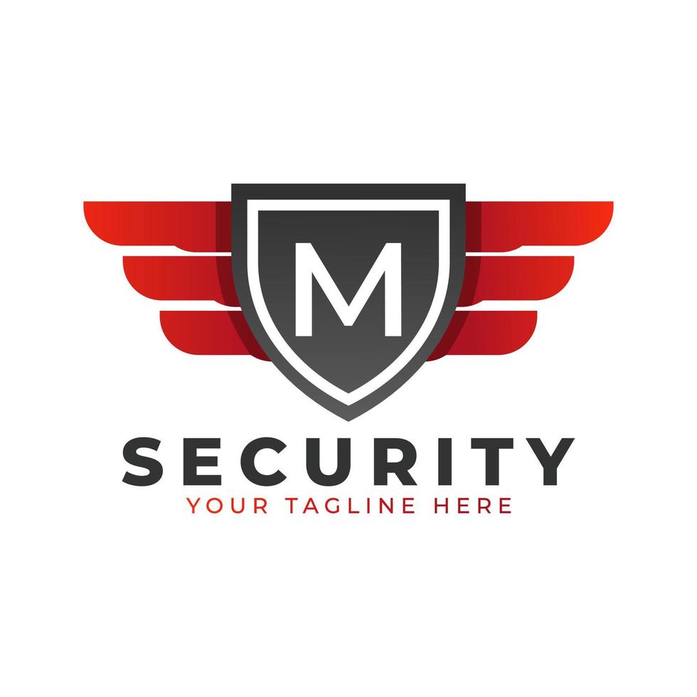 Security Logo. Initial M with Wings and Shield Icon. Car and Automotive Vector Logo Template