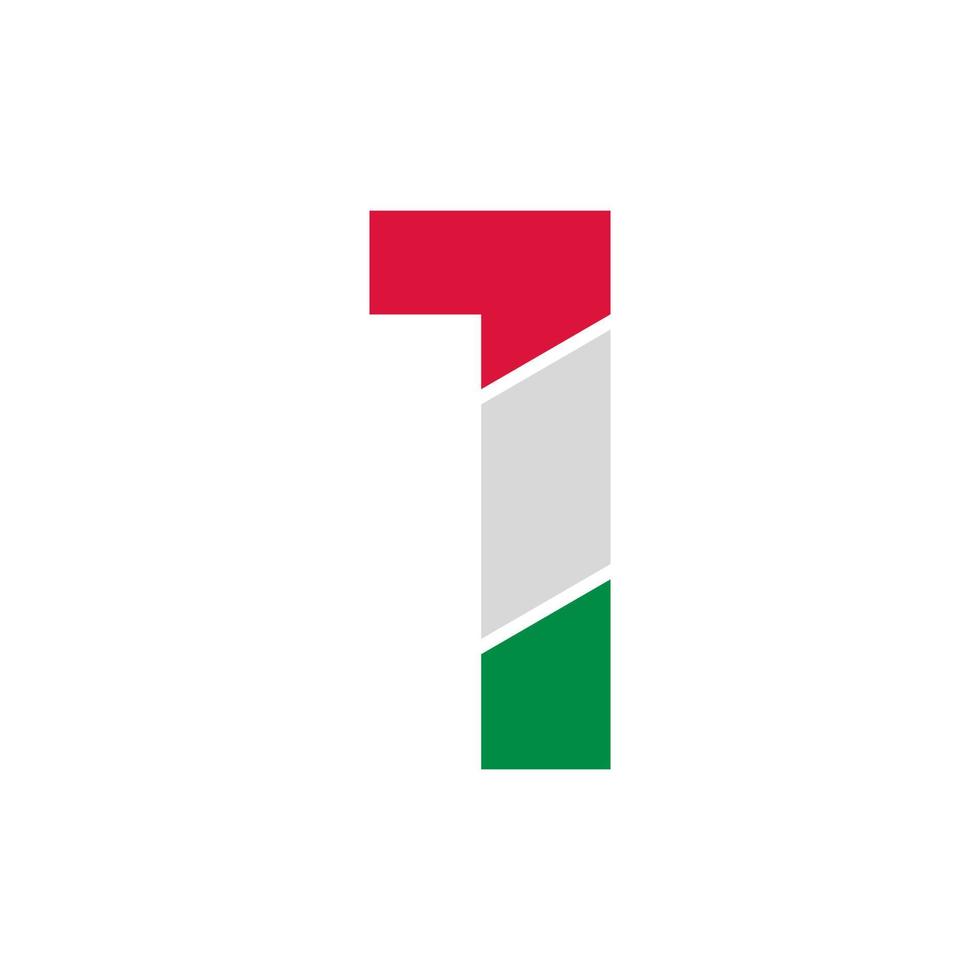 Number 1 Paper Cutout with Italian Flag Color Logo Design Template vector