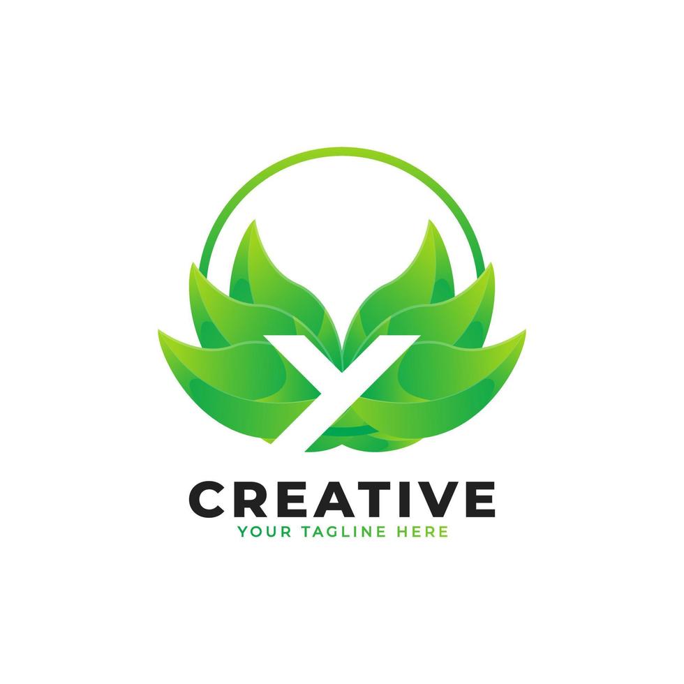 Nature Green Leaf Letter Y Logo with Circle. monogram logo. Green Leaves Alphabet Icon. Usable for Business, Science, Healthcare, Medical and Nature Logos.Flat Vector Logo Desgn Template Element