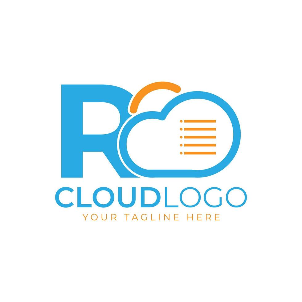 logotipo de tecnología en la nube. letra inicial r con nube y documento por concepto de tecnología. señal meteorológica de software de datos vector