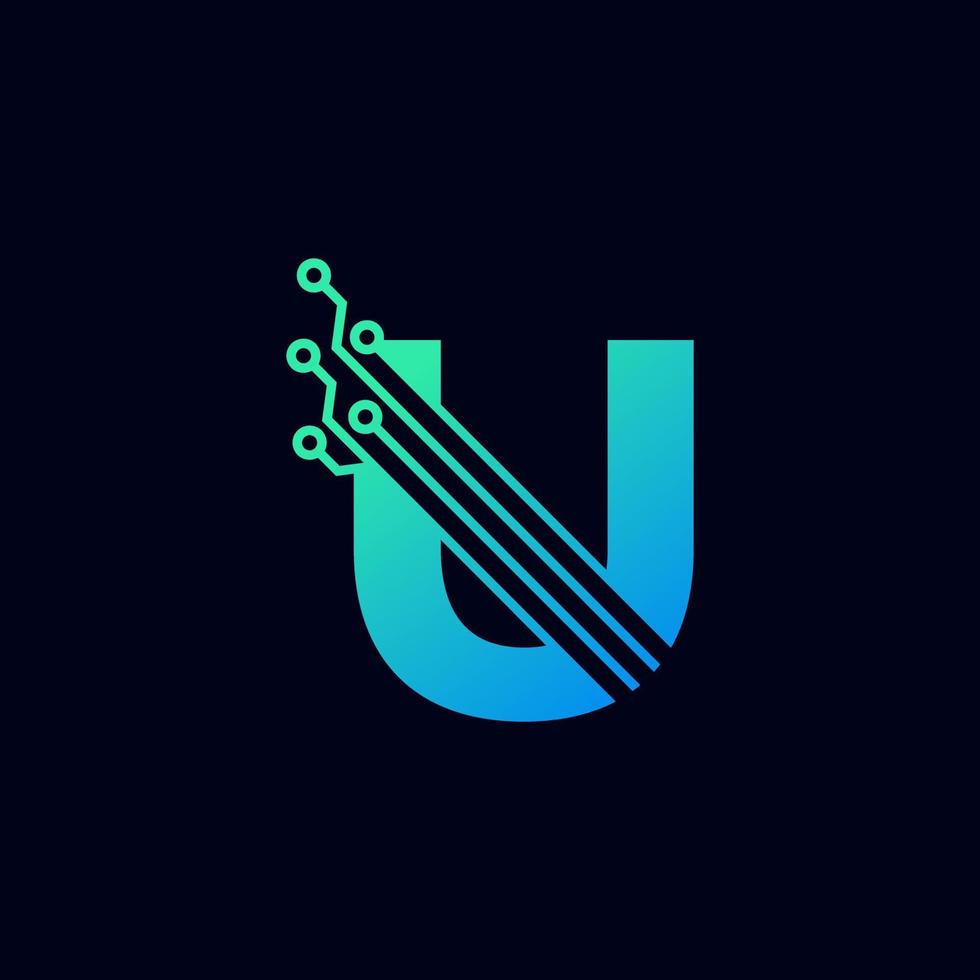 Tech Letter U Logo. Futuristic Vector Logo Template with Green and Blue Gradient Color. Geometric Shape. Usable for Business and Technology Logos.