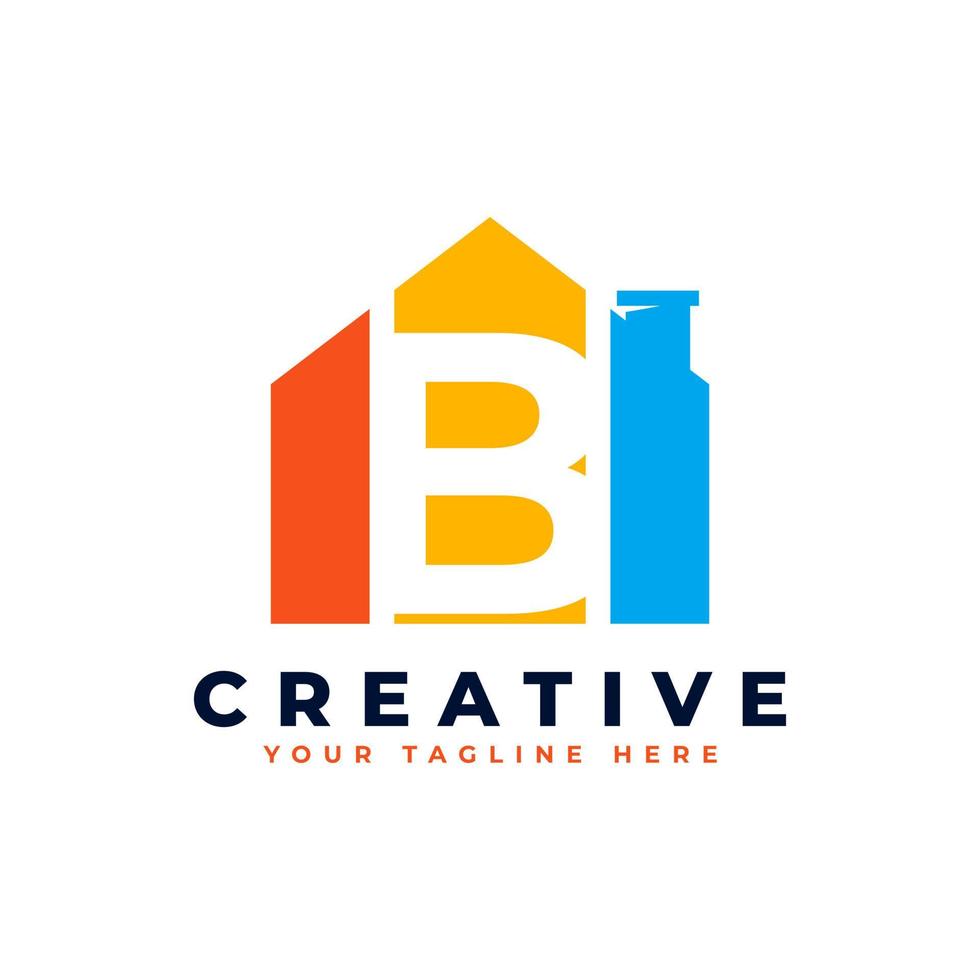 Letter B Logo. House Strip Shape with Negative Letter B. Usable for Construction Architecture Building Logo vector