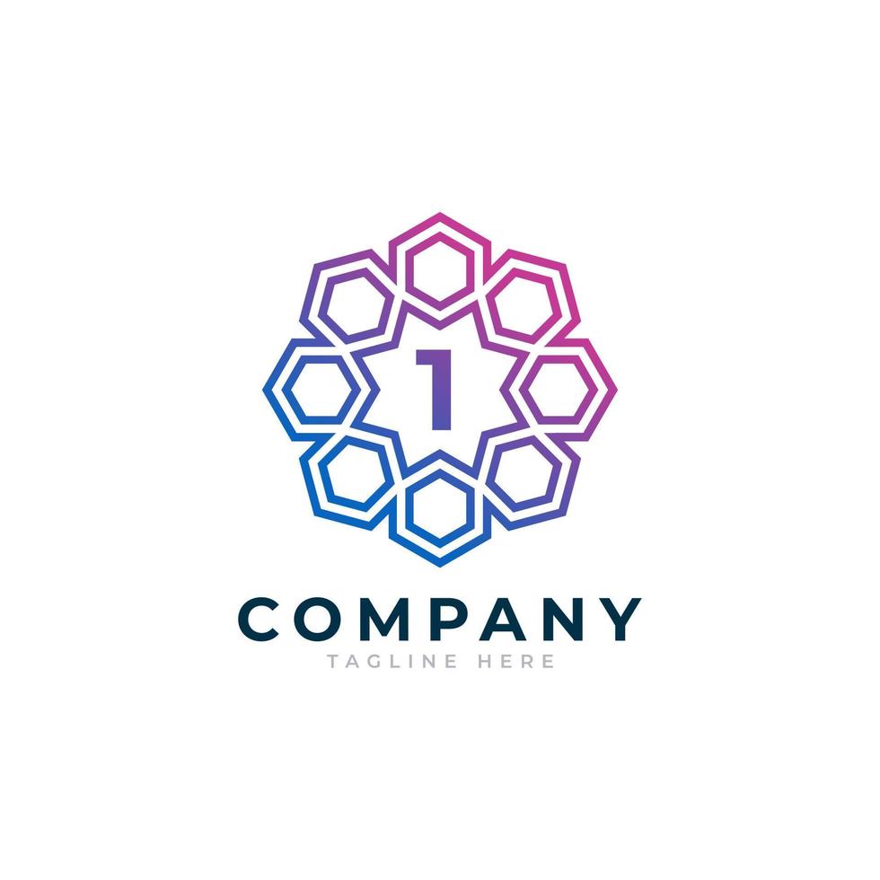 Number 1 Inside Hexagon Shape Logo Design Template Element vector