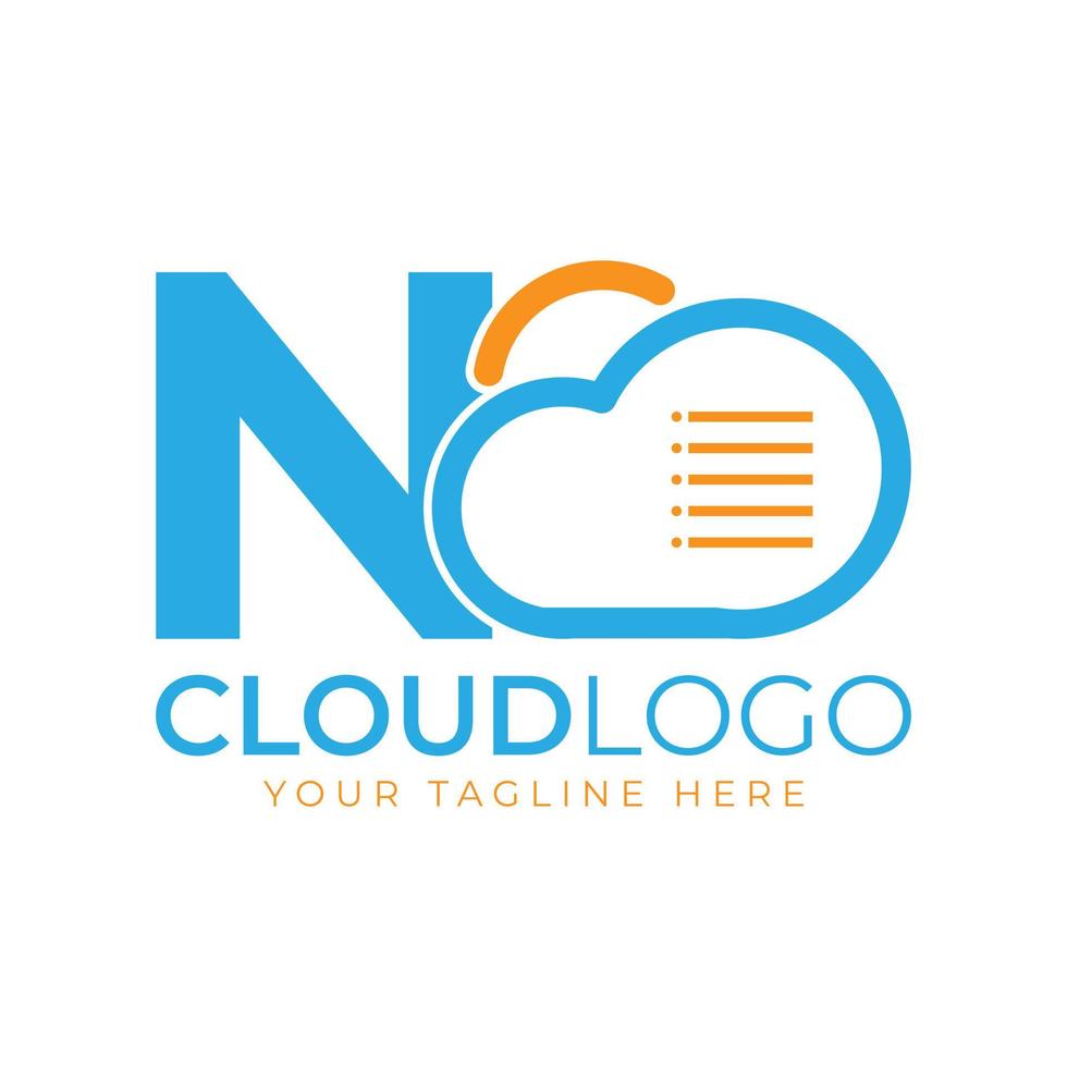 logotipo de tecnología en la nube. letra inicial n con nube y documento por concepto de tecnología. señal meteorológica de software de datos vector