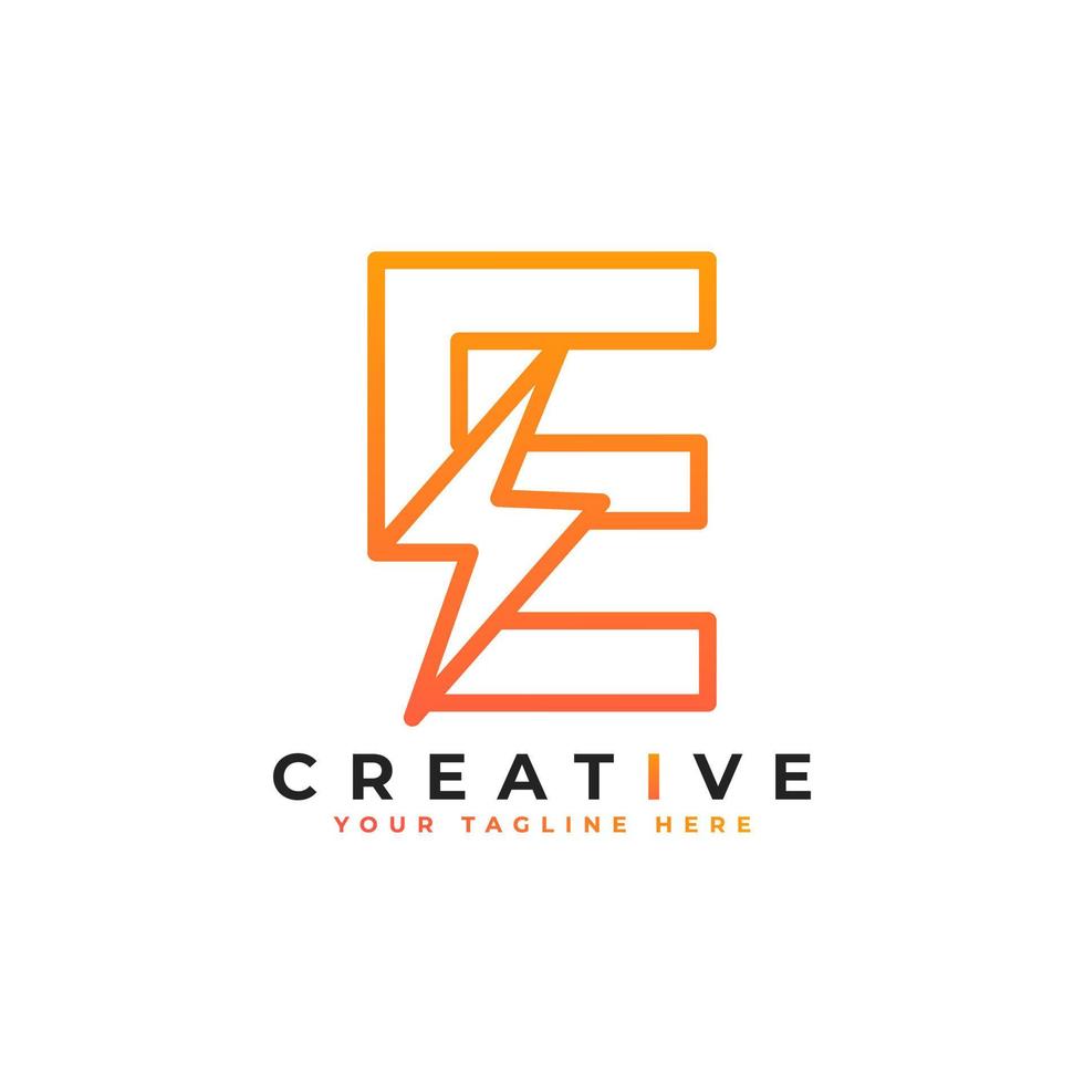 Initial Letter E Logo With Lighting Thunder Bolt in Linear Style. Alphabet Suitable for Fast, Power, Flash, Electric, Identity, Moving and Speed. vector
