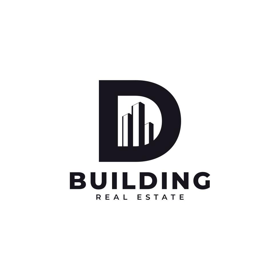 Real Estate Icon. Letter D Construction with Diagram Chart Apartment City Building Logo Design Template Element vector