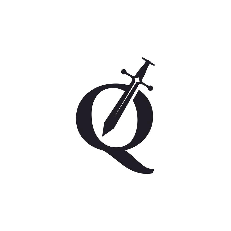 letra q con espada icono vector logo diseño plantilla inspiración