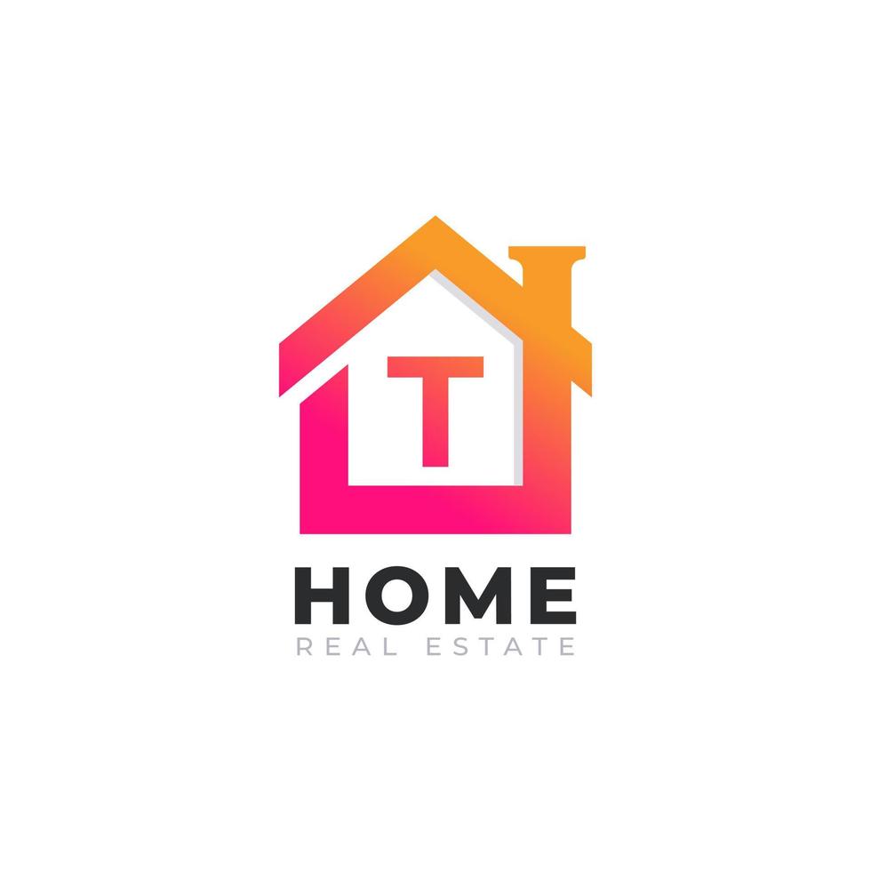 Initial Letter T Home House Logo Design. Real Estate Logo Concept. Vector Illustration