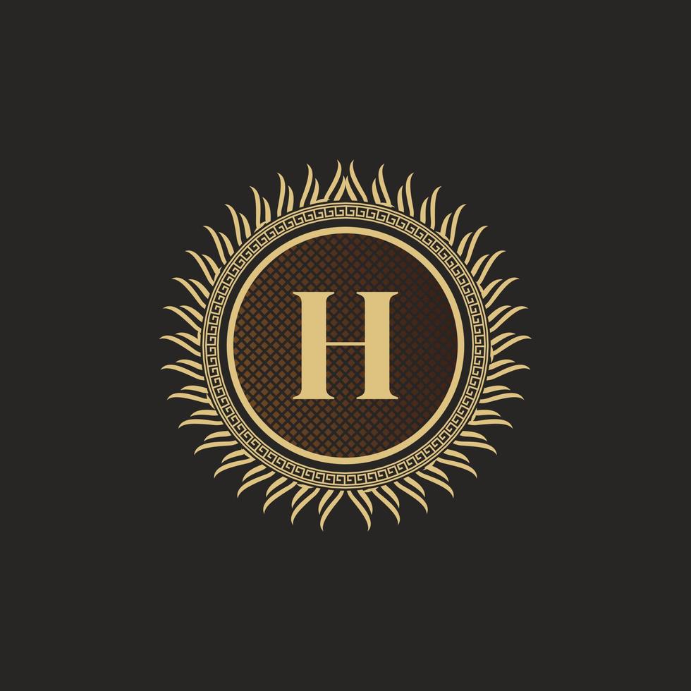 Emblem Letter H Gold Monogram Design. Luxury Volumetric Logo Template. 3D Line Ornament for Business Sign, Badge, Crest, Label, Boutique Brand, Hotel, Restaurant, Heraldic. Vector Illustration