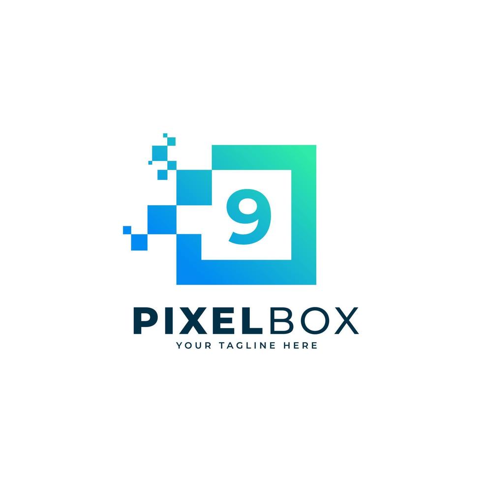 Initial Number 9 Digital Pixel Logo Design. Geometric Shape with Square Pixel Dots. Usable for Business and Technology Logos vector