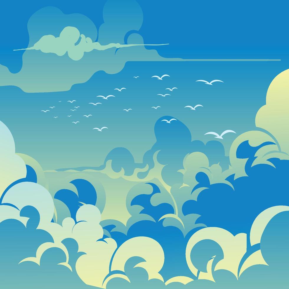 cielo azul brillante con un grupo de pájaros vector
