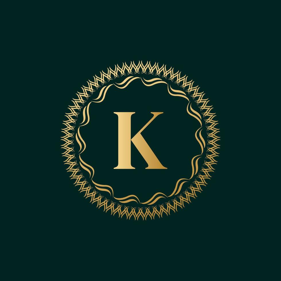 Emblem Letter K Weaving Circle Monogram Graceful Template. Simple Logo Design for Luxury Crest, Royalty, Business Card, Boutique, Hotel, Heraldic. Calligraphic Vintage Border. Vector Illustration