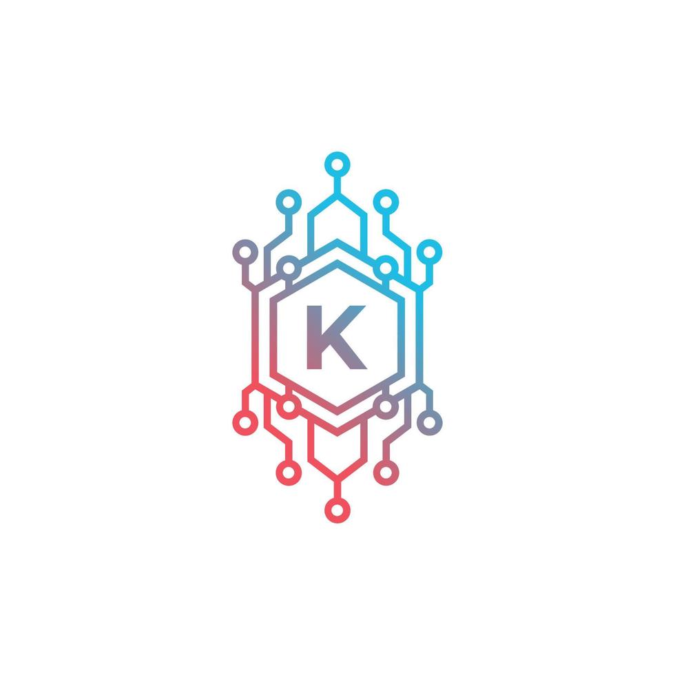 elemento de plantilla de diseño de logotipo de letra inicial k de tecnología. vector