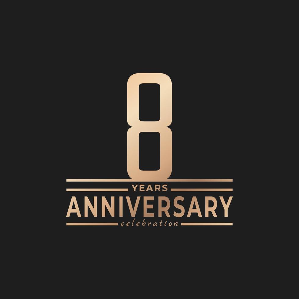 8 Year Anniversary Celebration with Thin Number Shape Golden Color for Celebration Event, Wedding, Greeting card, and Invitation Isolated on Dark Background vector