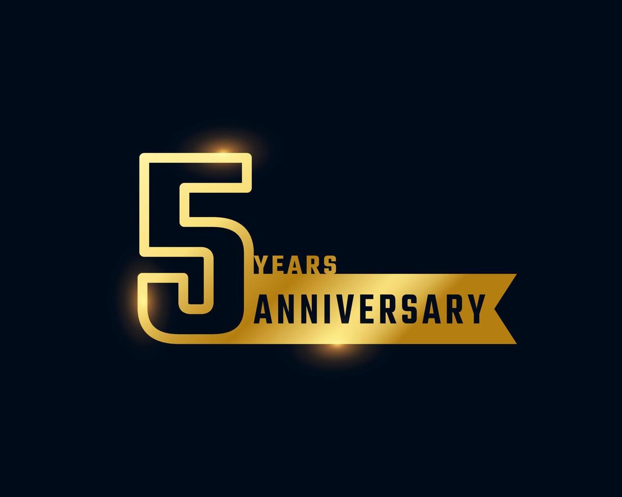 5 Year Anniversary Celebration with Shiny Outline Number Golden Color for Celebration Event, Wedding, Greeting card, and Invitation Isolated on Dark Background vector