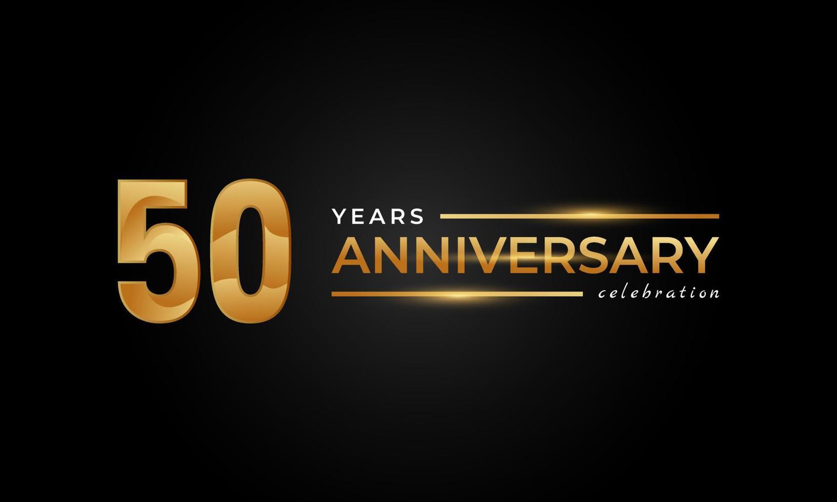 Celebración del 50 aniversario con color dorado y plateado brillante para eventos de celebración, bodas, tarjetas de felicitación e invitaciones aisladas en fondo negro vector