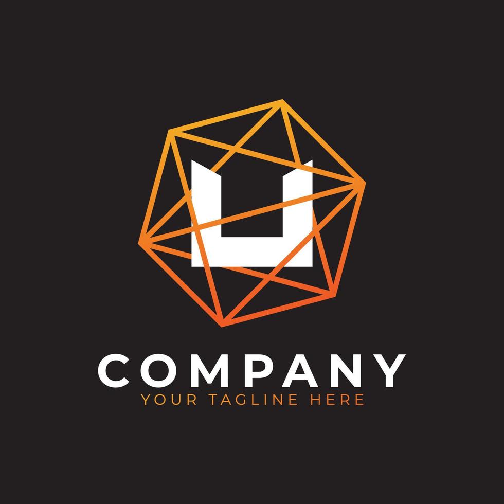 Abstract Initial Letter U Inside Linked Polygon Connect Network Logo. Usable for Business and Technology Logos. Flat Vector Logo Design Ideas Template Element. Eps10 Vector