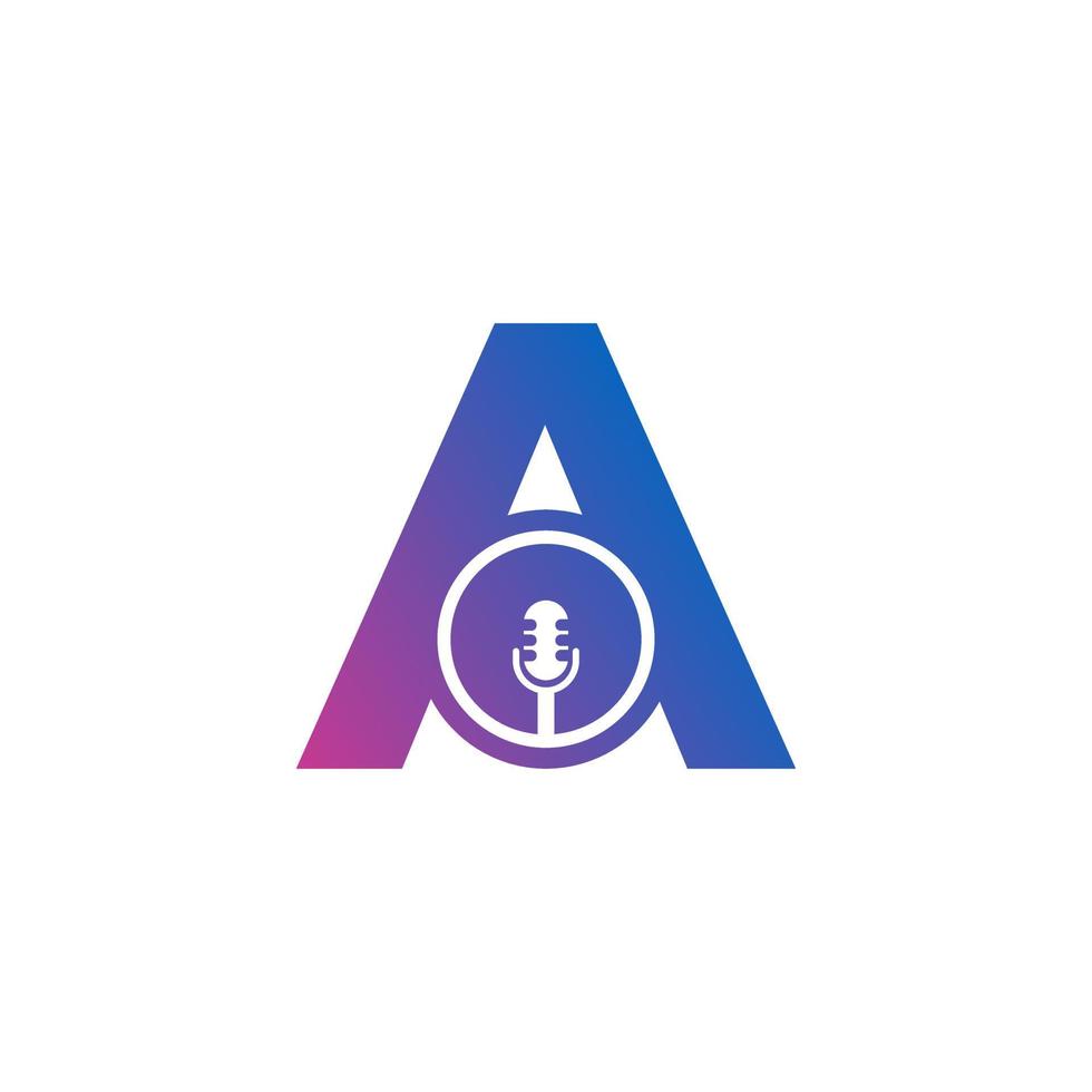 letra un logotipo de registro de podcast. alfabeto con ilustración de vector de icono de micrófono