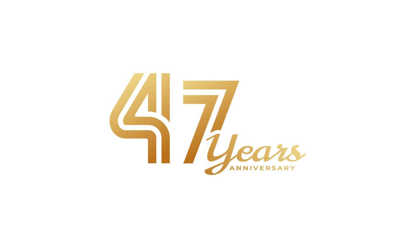 47 Year Anniversary Celebration with Handwriting Golden Color for Celebration Event, Wedding, Greeting card, and Invitation Isolated on White Background vector