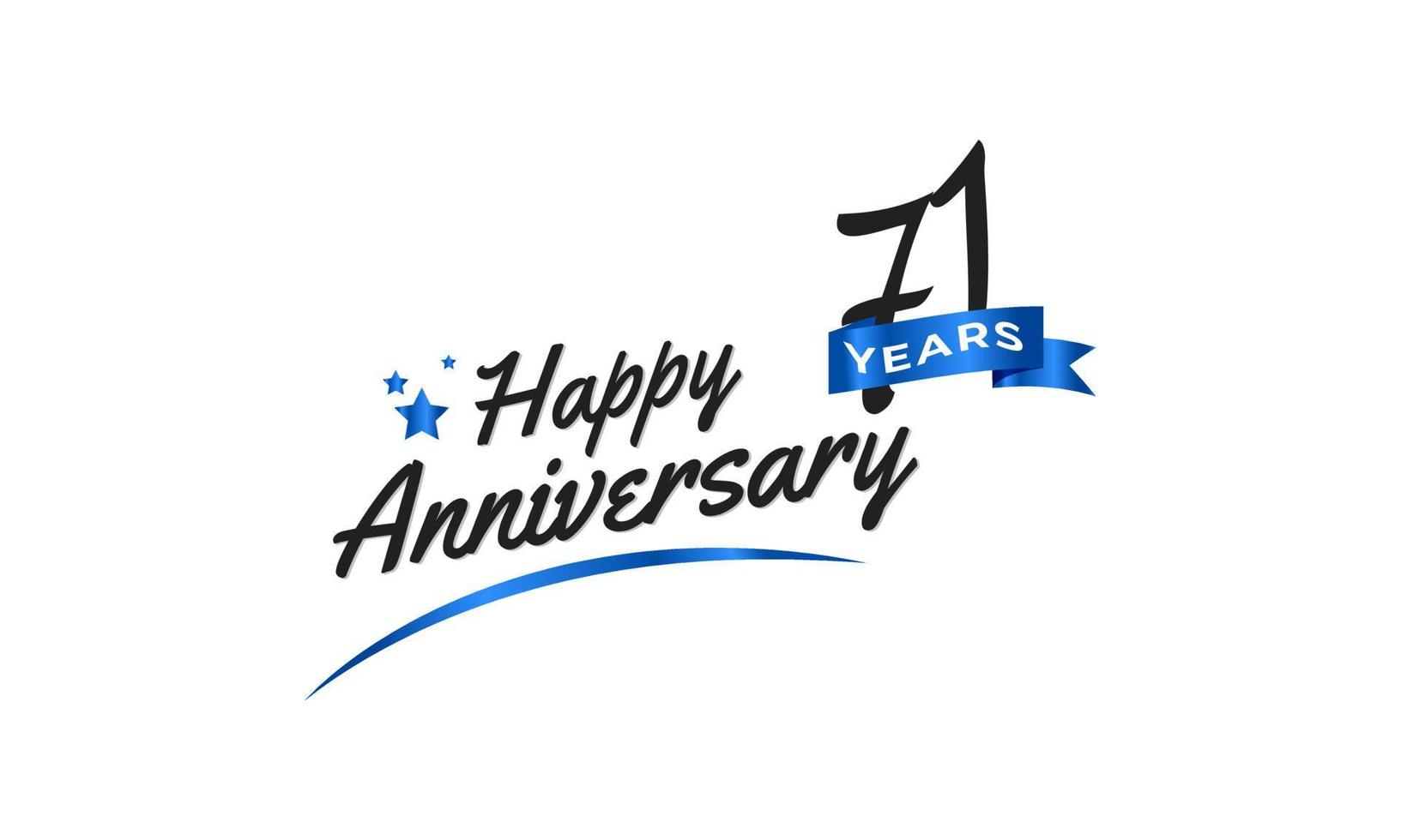 71 Year Anniversary Celebration with Blue Swoosh and Blue Ribbon Symbol. Happy Anniversary Greeting Celebrates Template Design Illustration vector