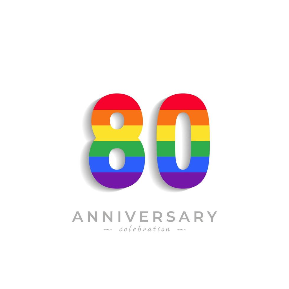 Celebración del aniversario de 80 años con el color del arco iris para el evento de celebración, boda, tarjeta de felicitación e invitación aislada en el fondo blanco vector