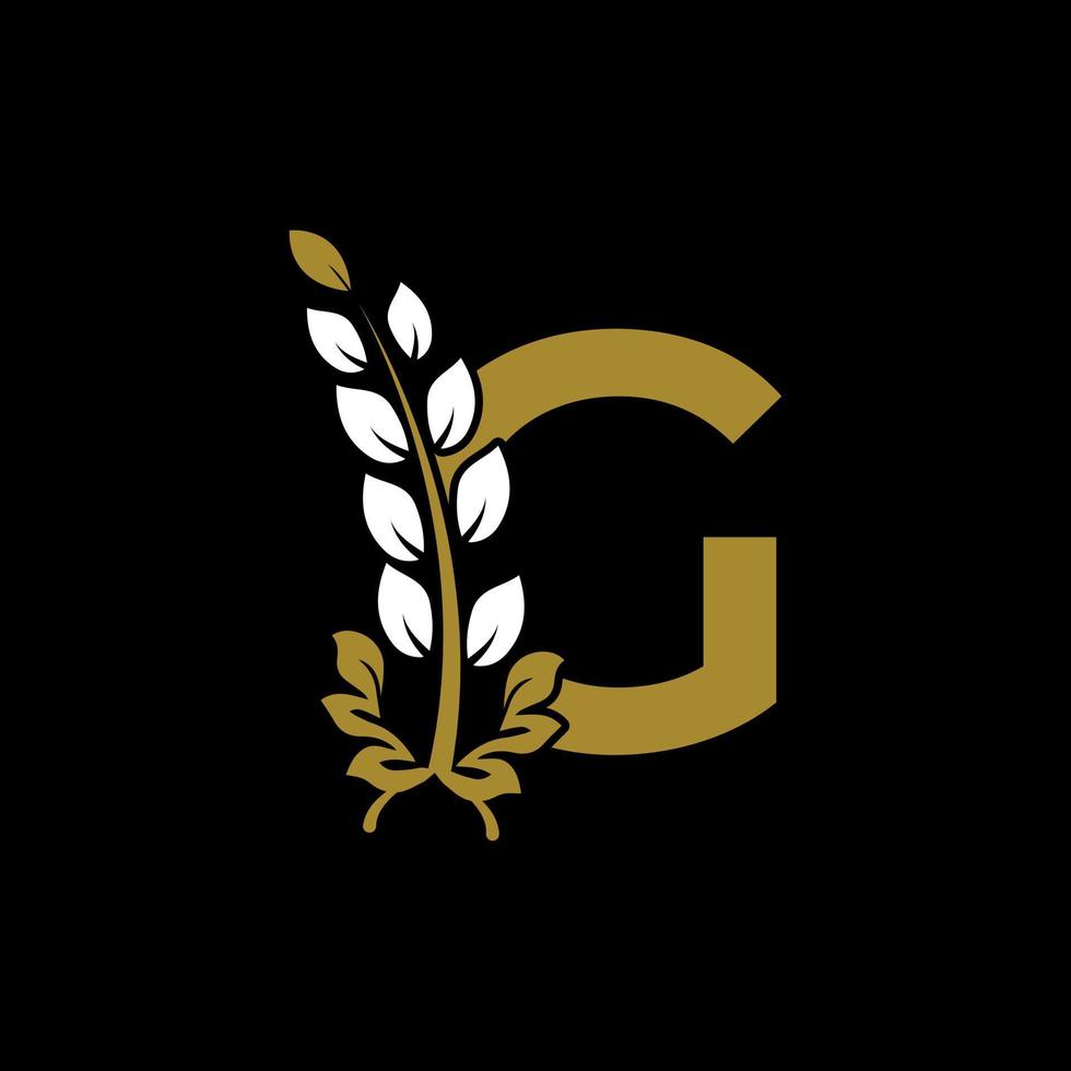 Initial Letter G Linked Monogram Golden Laurel Wreath Logo. Graceful Design for Restaurant, Cafe, Brand name, Badge, Label, luxury identity vector