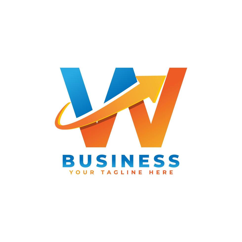 Letter W with Swoosh Arrow Up Logo Design. Creative Letter Mark Suitable for Company Brand Identity, Travel, Start up, Logistic, Business Chart or Graph Logo Template vector