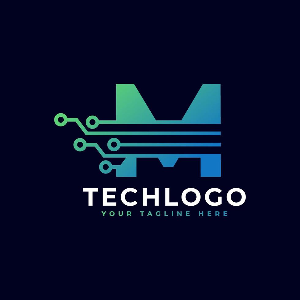 Tech Letter M Logo. Futuristic Vector Logo Template with Green and Blue Gradient Color. Geometric Shape. Usable for Business and Technology Logos.