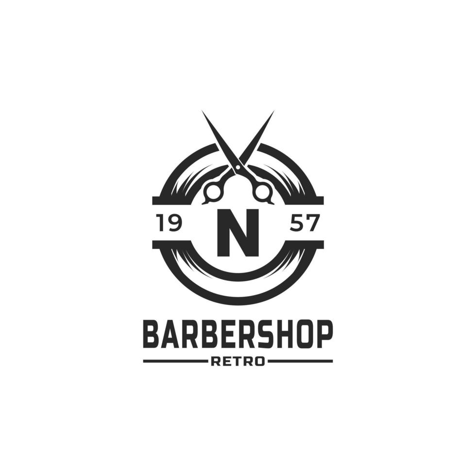 inspiración para el diseño de la insignia y el logotipo de la barbería vintage de la letra n vector