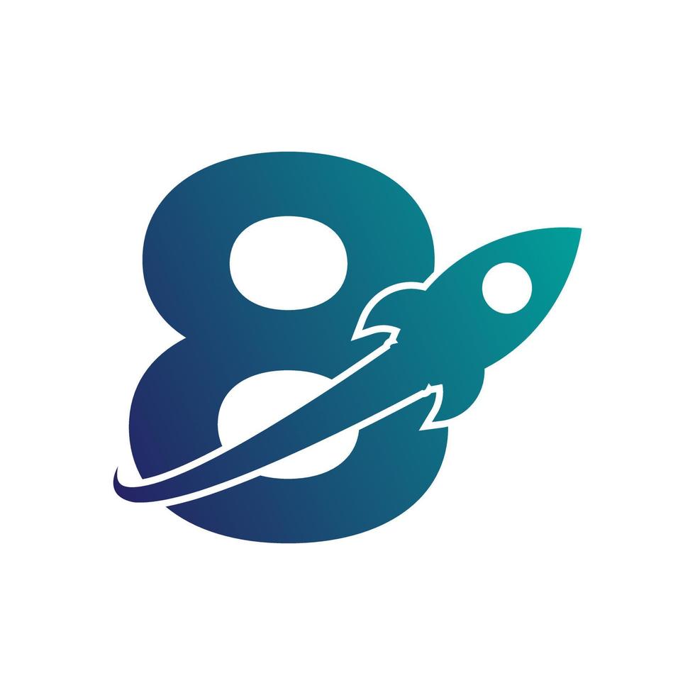 Number 8 with Rocket Up and Swoosh Logo Design. Creative Letter Mark Suitable for Company Brand Identity, Travel, Start up, Logistic, Business Logo Template vector