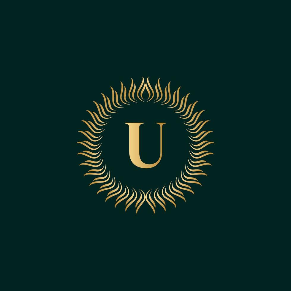 Emblem Letter U Weaving Circle Monogram Graceful Template. Simple Logo Design for Luxury Crest, Royalty, Business Card, Boutique, Hotel, Heraldic. Calligraphic Vintage Border. Vector Illusration