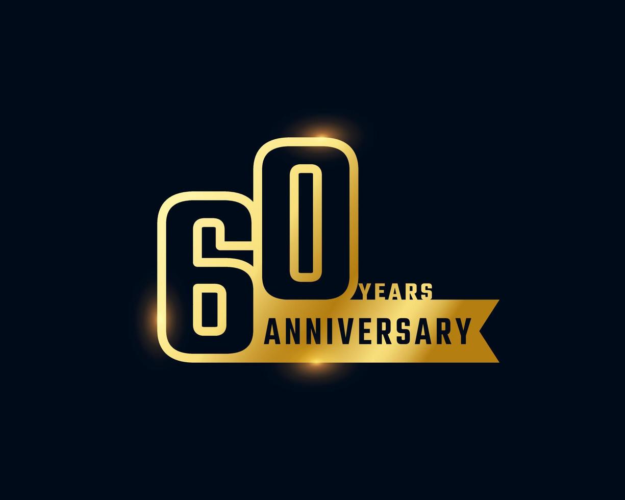 60 Year Anniversary Celebration with Shiny Outline Number Golden Color for Celebration Event, Wedding, Greeting card, and Invitation Isolated on Dark Background vector