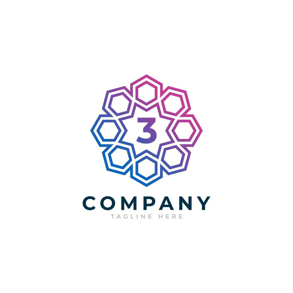 Number 3 Inside Hexagon Shape Logo Design Template Element vector