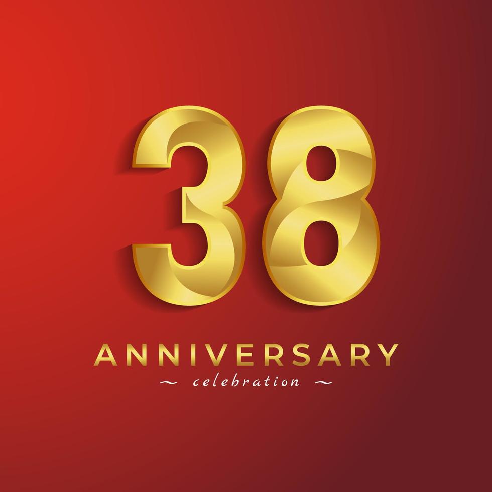 38 Year Anniversary Celebration with Golden Shiny Color for Celebration Event, Wedding, Greeting card, and Invitation Card Isolated on Red Background vector