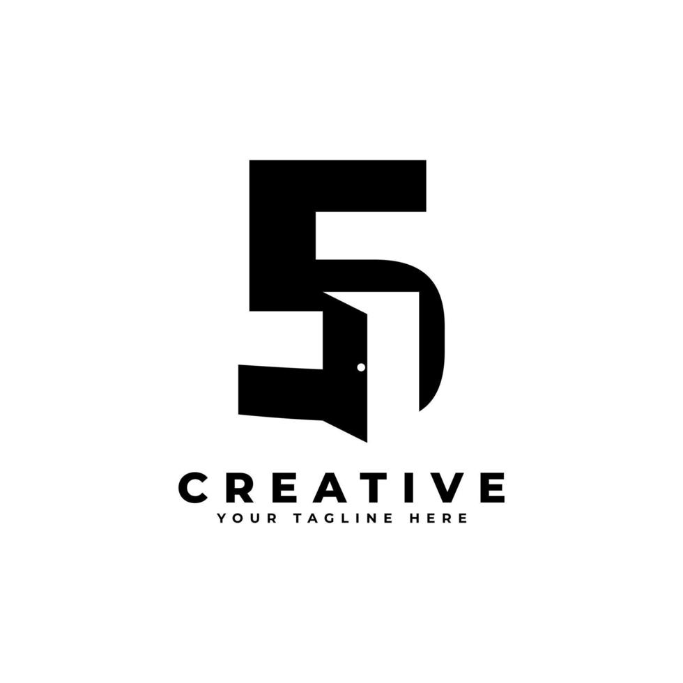 Number Five Door Negative Space Logo Design. Usable for Construction Architecture Building Logo vector