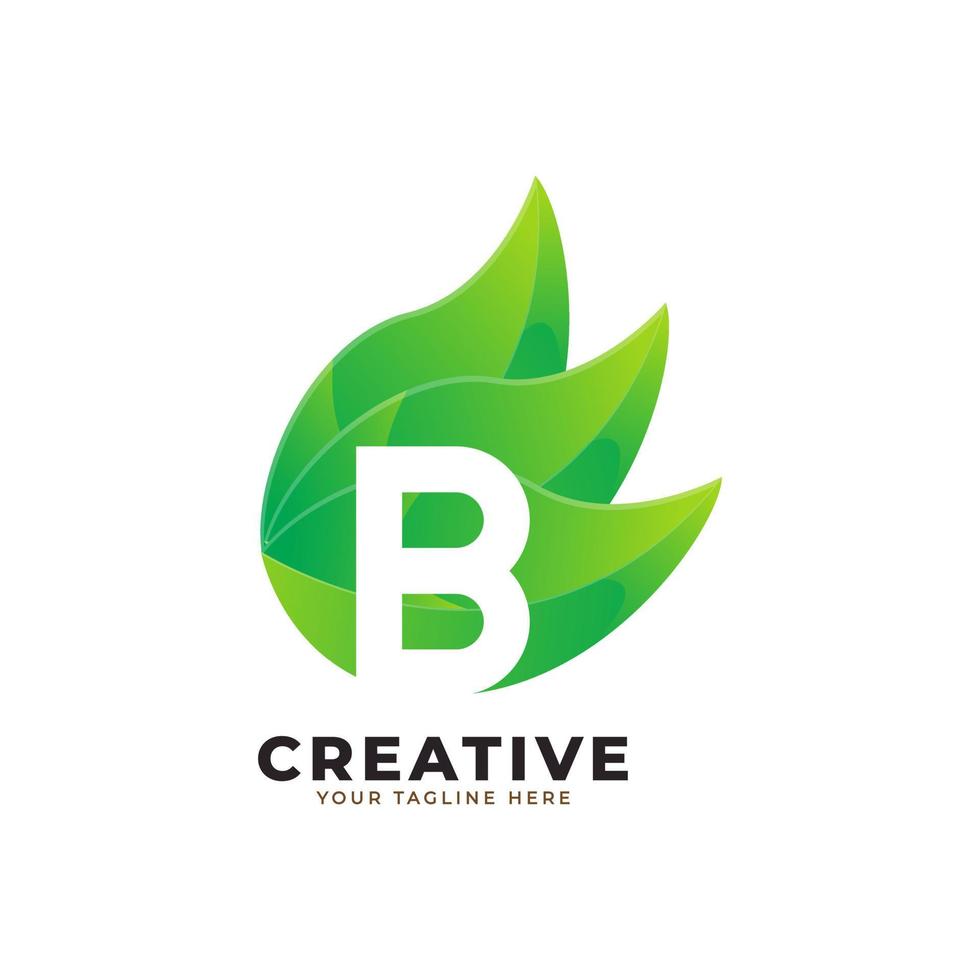 diseño del logotipo de la letra b de la hoja verde de la naturaleza. logotipo de monograma. icono del alfabeto de hojas verdes. utilizable para logotipos comerciales, científicos, sanitarios, médicos y naturales.elemento de plantilla de diseño de logotipo vectorial plano. eps10 vector