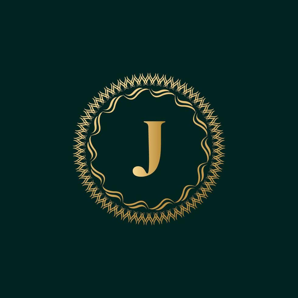 emblema letra j tejido círculo monograma elegante plantilla. diseño de logotipo simple para cresta de lujo, realeza, tarjeta de visita, boutique, hotel, heráldica. borde vintage caligráfico. ilustración vectorial vector