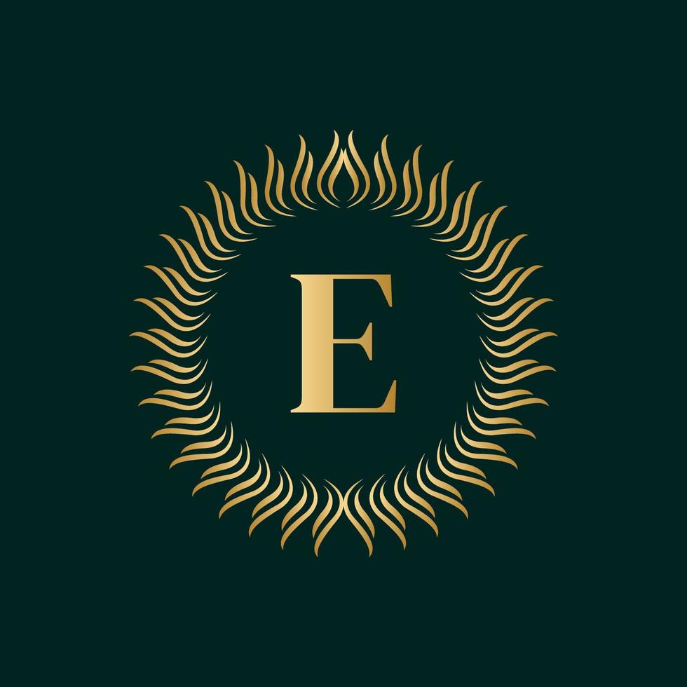 Emblem Letter E Weaving Circle Monogram Graceful Template. Simple Logo Design for Luxury Crest, Royalty, Business Card, Boutique, Hotel, Heraldic. Calligraphic Vintage Border. Vector Illusration