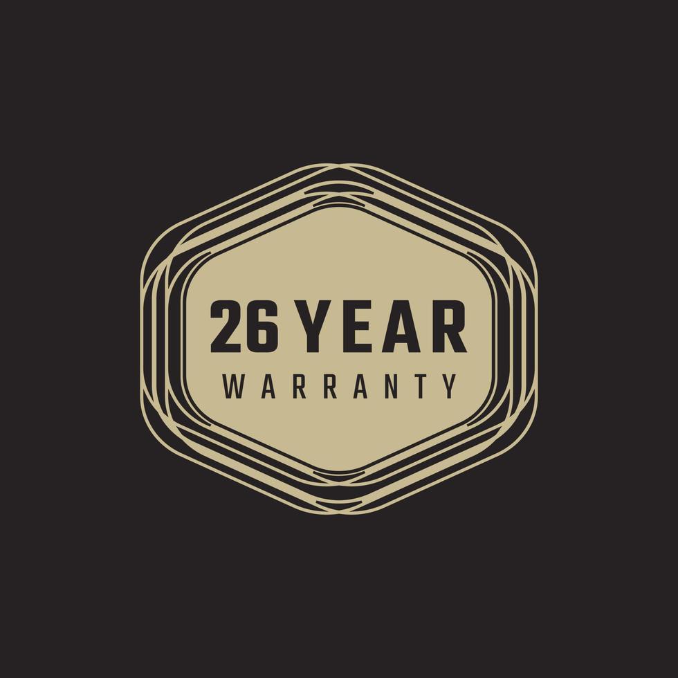 26 Year Anniversary Warranty Celebration with Golden Color for Celebration Event, Wedding, Greeting card, and Invitation Isolated on Black Background vector