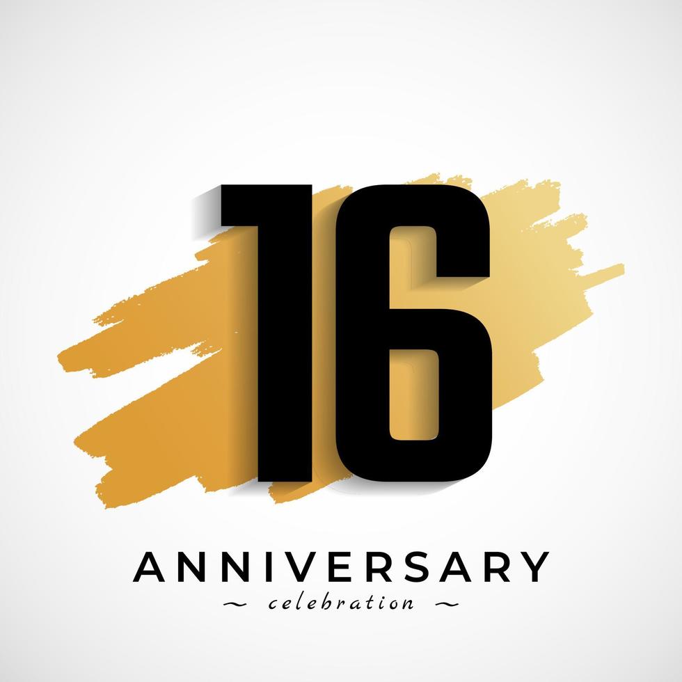 16 Year Anniversary Celebration with Gold Brush Symbol. Happy Anniversary Greeting Celebrates Event Isolated on White Background vector