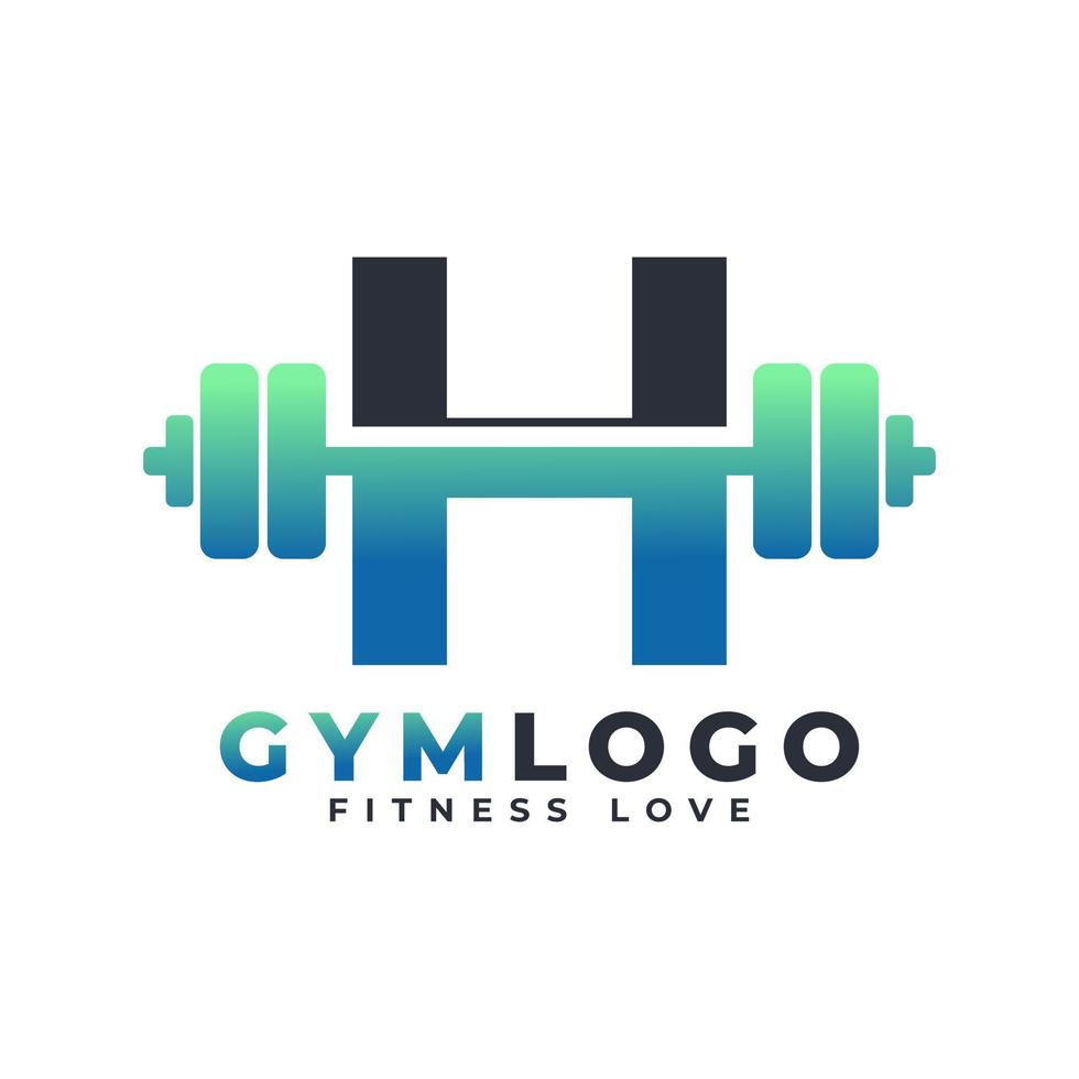 Letter H Logo With Barbell. Fitness Gym logo. Lifting Vector Logo Design For Gym and Fitness. Alphabet Letter Logo Template