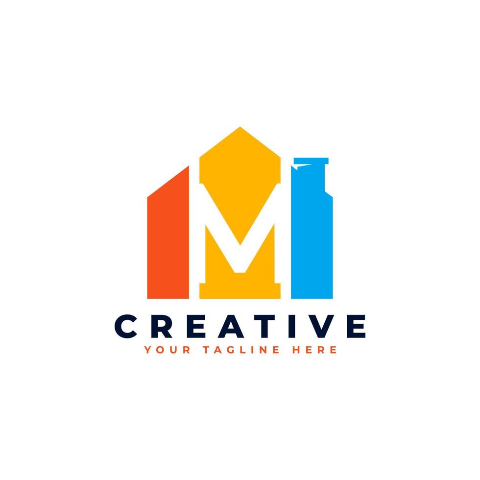 Letter M Logo. House Strip Shape with Negative Letter M. Usable for Construction Architecture Building Logo vector