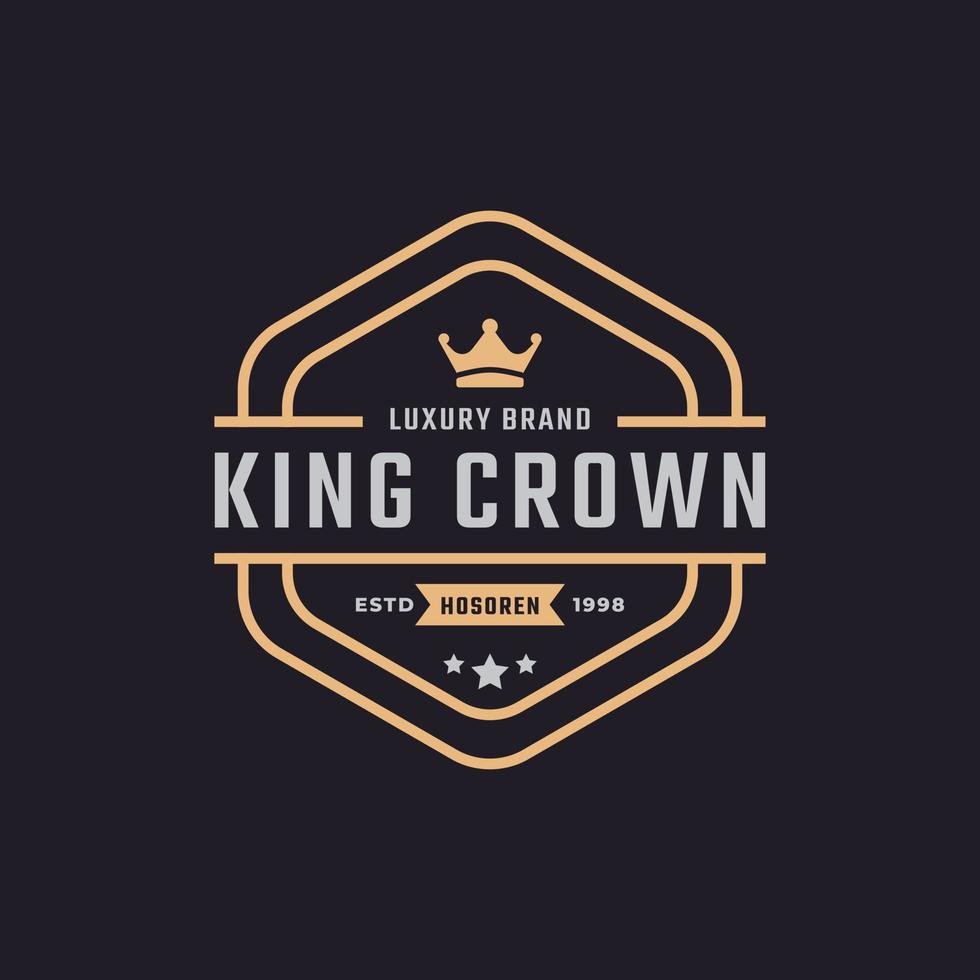 Classic Vintage Retro Label Badge for Luxury Golden King Crown Royal Logo Design Inspiration vector