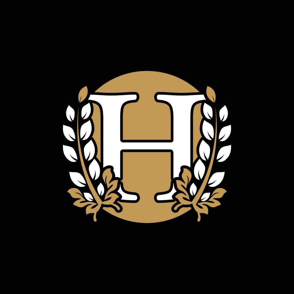 Initial Letter H Linked Monogram Golden Laurel Wreath with Circle Logo. Graceful Design for Restaurant, Cafe, Brand name, Badge, Label, luxury identity vector