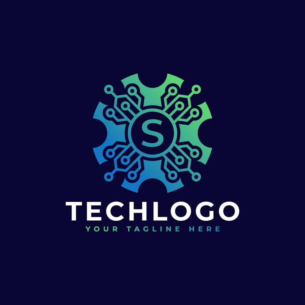 elemento de plantilla de diseño de logotipo de letra inicial de tecnología. vector