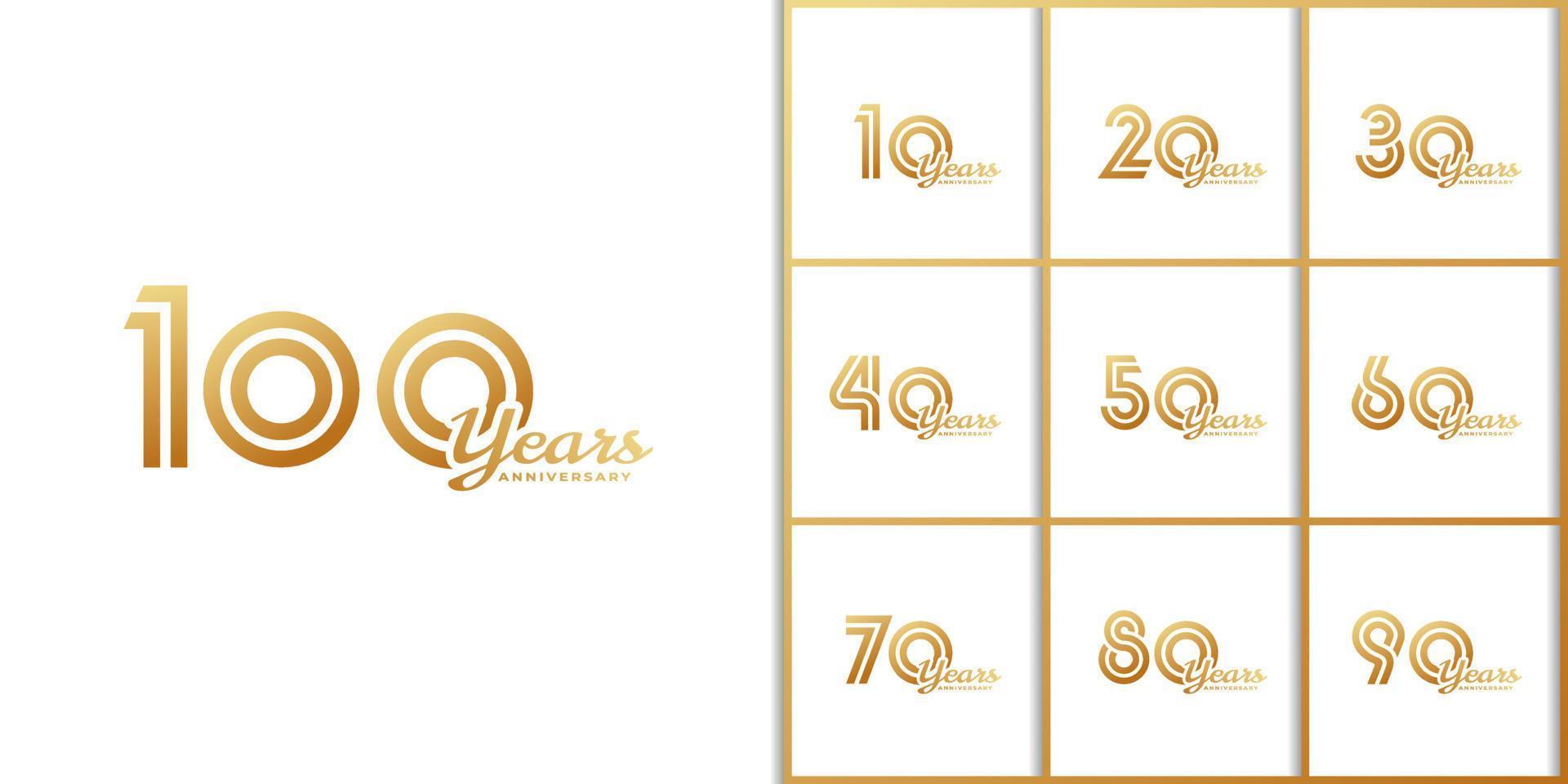Set of Year Anniversary Celebration with Handwriting Golden Color for Celebration Event, Wedding, Greeting card, and Invitation Isolated on White Background vector