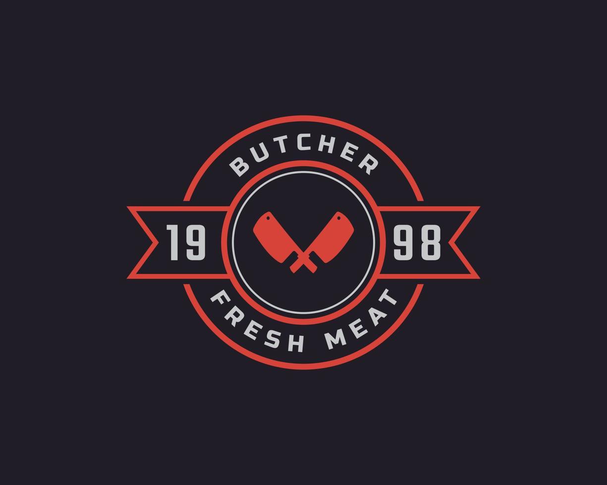 Classic Vintage Retro Label Badge for Butcher Shop with Crossed Cleavers Logo Design Inspiration vector
