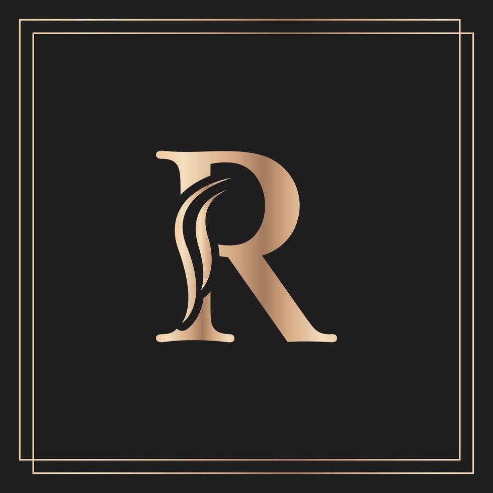 elegante letra r agraciado real caligráfico hermoso logotipo. emblema dibujado en oro vintage para diseño de libros, marca, tarjeta de visita, restaurante, boutique u hotel vector