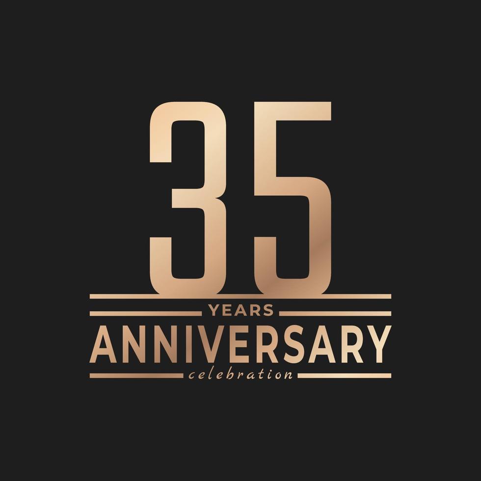 35 Year Anniversary Celebration with Thin Number Shape Golden Color for Celebration Event, Wedding, Greeting card, and Invitation Isolated on Dark Background vector